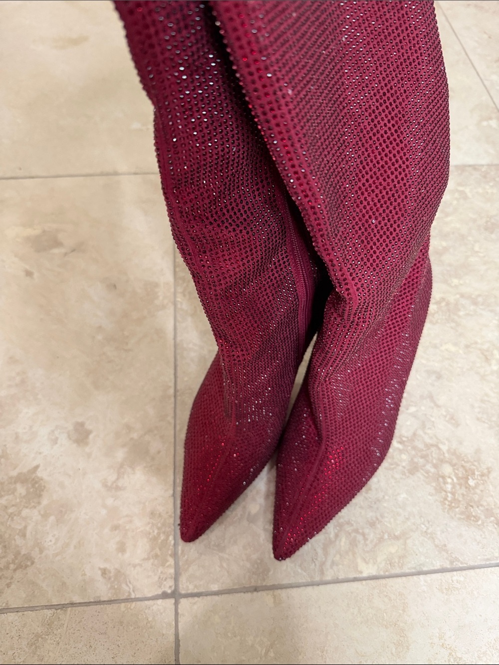 💕Red Rhinestone Pointed-Toe Stiletto Boots💕 - Picture 2 of 5